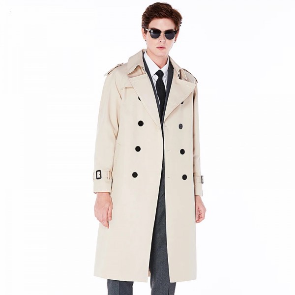 Super Long Windbreaker with Down Liner Weatherproof Men's Trench Coat British Trend Black Trench Coat Men's Casual Coat